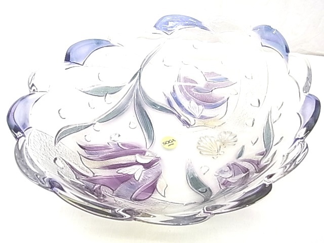 e4322 SOGA ガラス製 ボウル サラダボウル 大鉢 鉢 魚 紫系の画像1