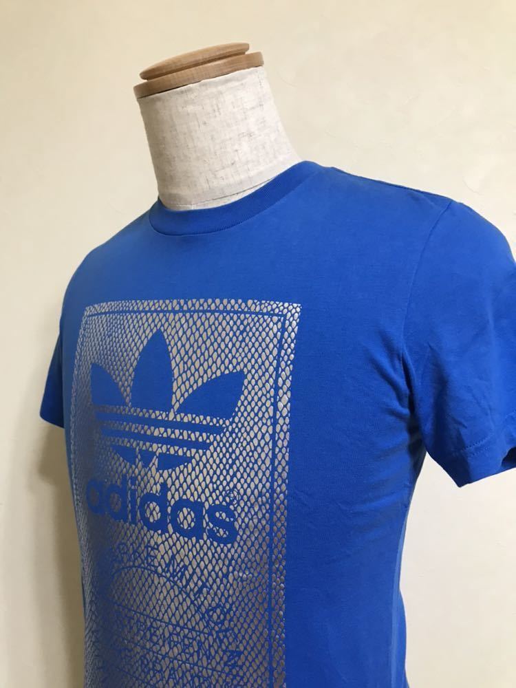 adidas originals アディダス オリジナルス トレフォイル ロゴ パイソン柄 Tシャツ ブルー シルバー サイズXS 半袖 AB9604