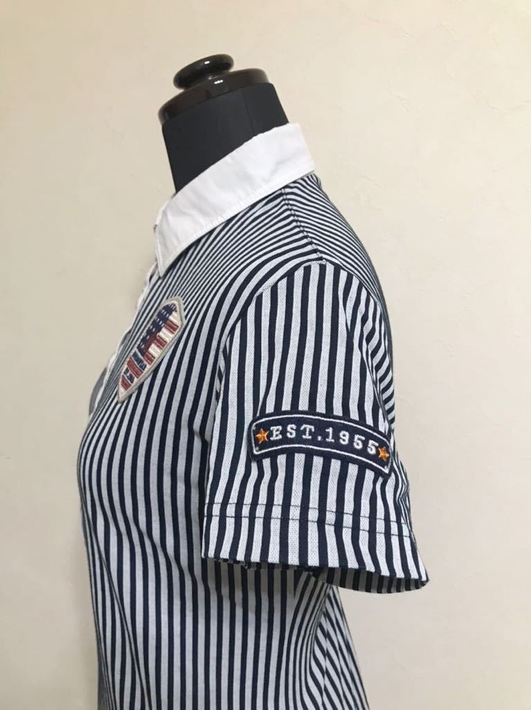 【美品】 Munsingwear golf マンシングウェア ゴルフ レディース ドライポロシャツ ストライプ シャツ トップス サイズM 半袖 SL1629_画像8