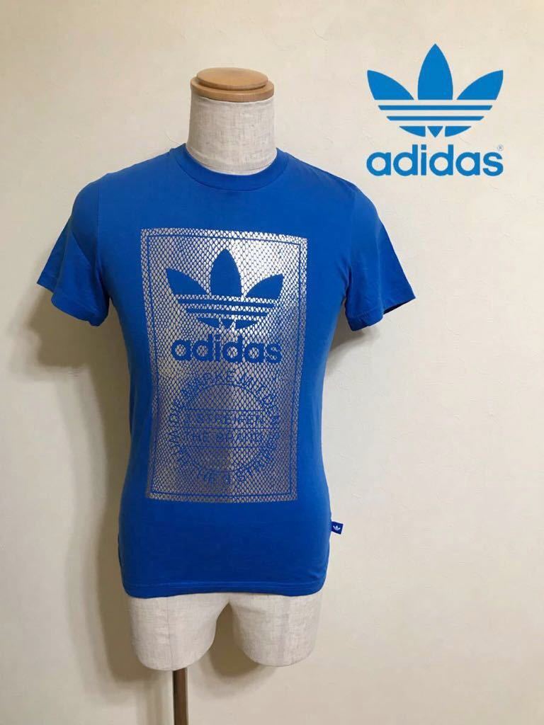adidas originals アディダス オリジナルス トレフォイル ロゴ パイソン柄 Tシャツ ブルー シルバー サイズXS 半袖 AB9604