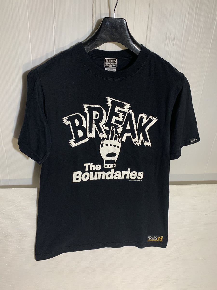 ROLLING CRADLE ローリングクレイドル　× RUDIE'S ルーディーズ　BREAK ファックポーズ　The Boundaries NEXT PUNK Generation TシャツS黒_画像3