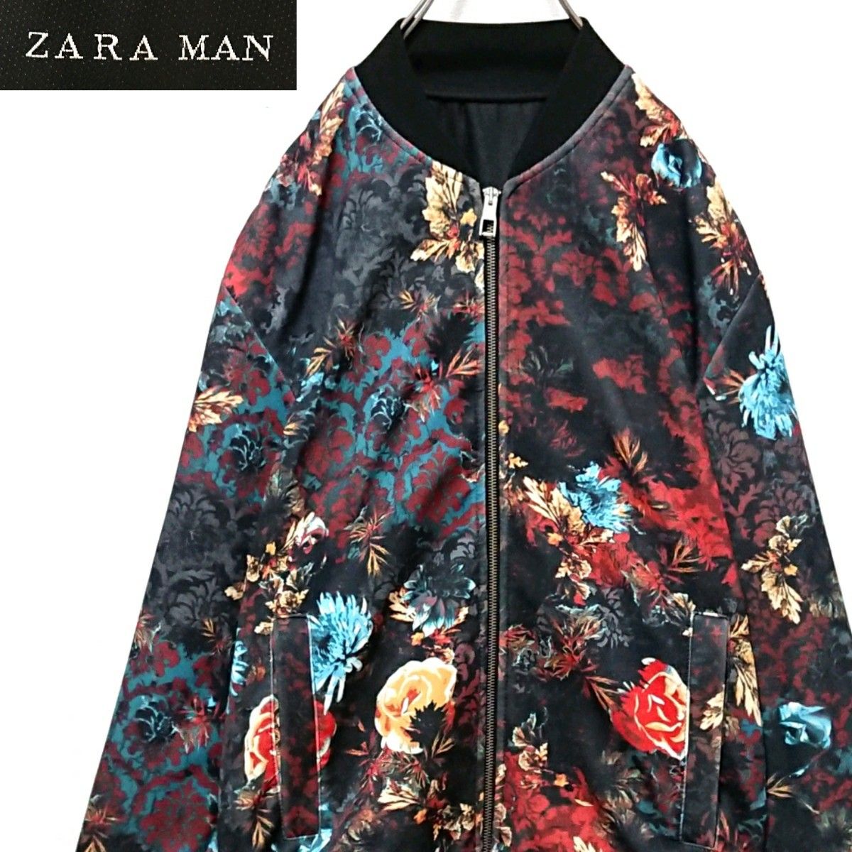 L相当 ZARA ザラ 花柄 刺繍 ブルゾン ジャージ 洗える 総柄 希少 ザラ ジャガード ジャージー 花柄 総柄 ブルゾン