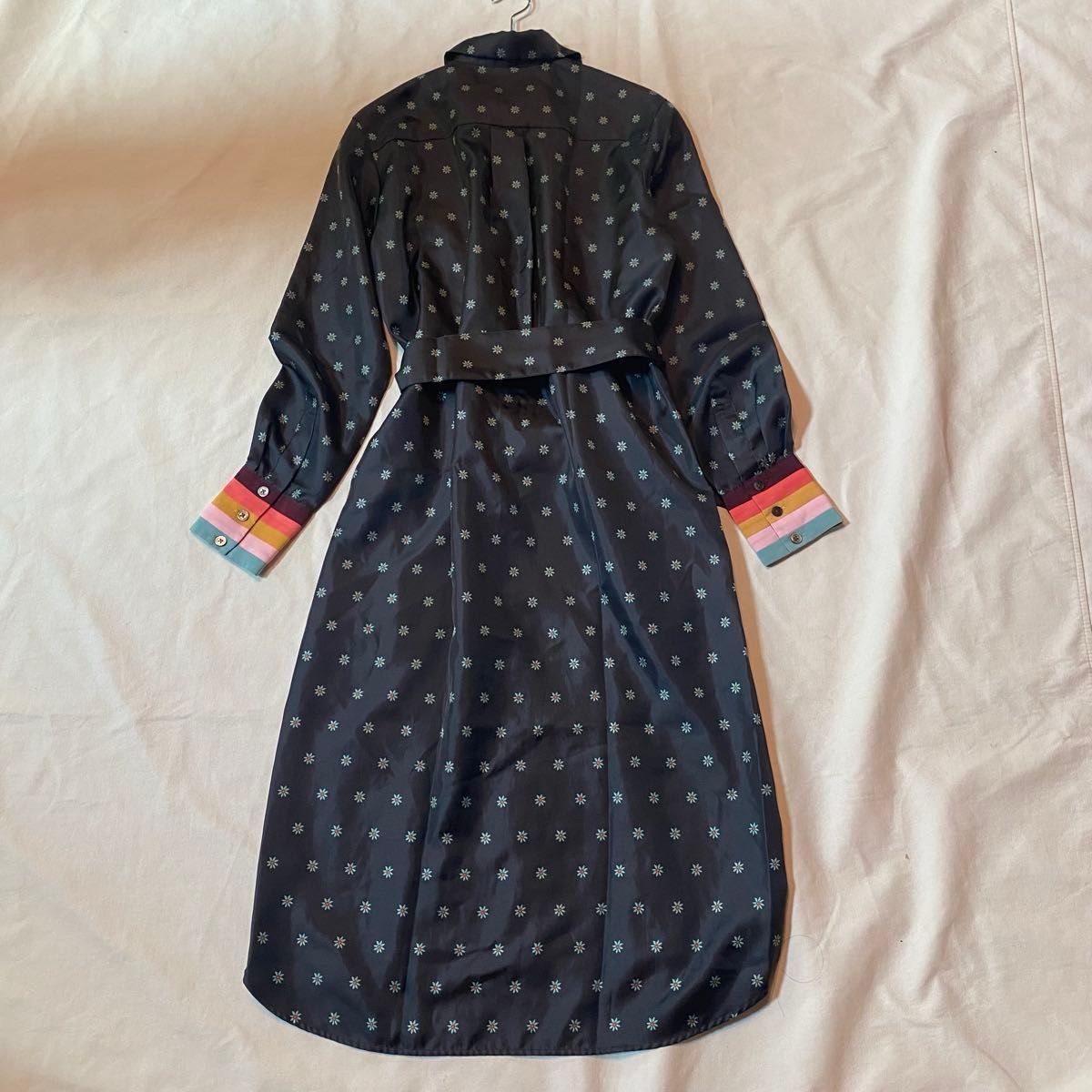 むぎむぎ【美品】ポールスミス シャツワンピース 茶 46 3XL ポールスミス 花柄 シャツワンピース リボンベルト ブラック