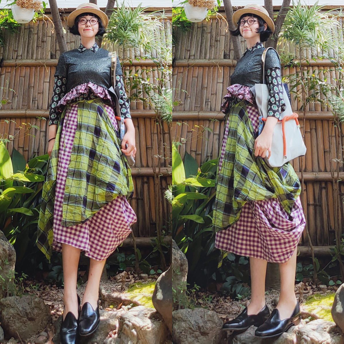 日本製 アングロマニア vivienne Westwood ヴィヴィアンウェストウッド チェック総柄レイヤードロングスカート 変型 パリコレ 装苑雑誌
