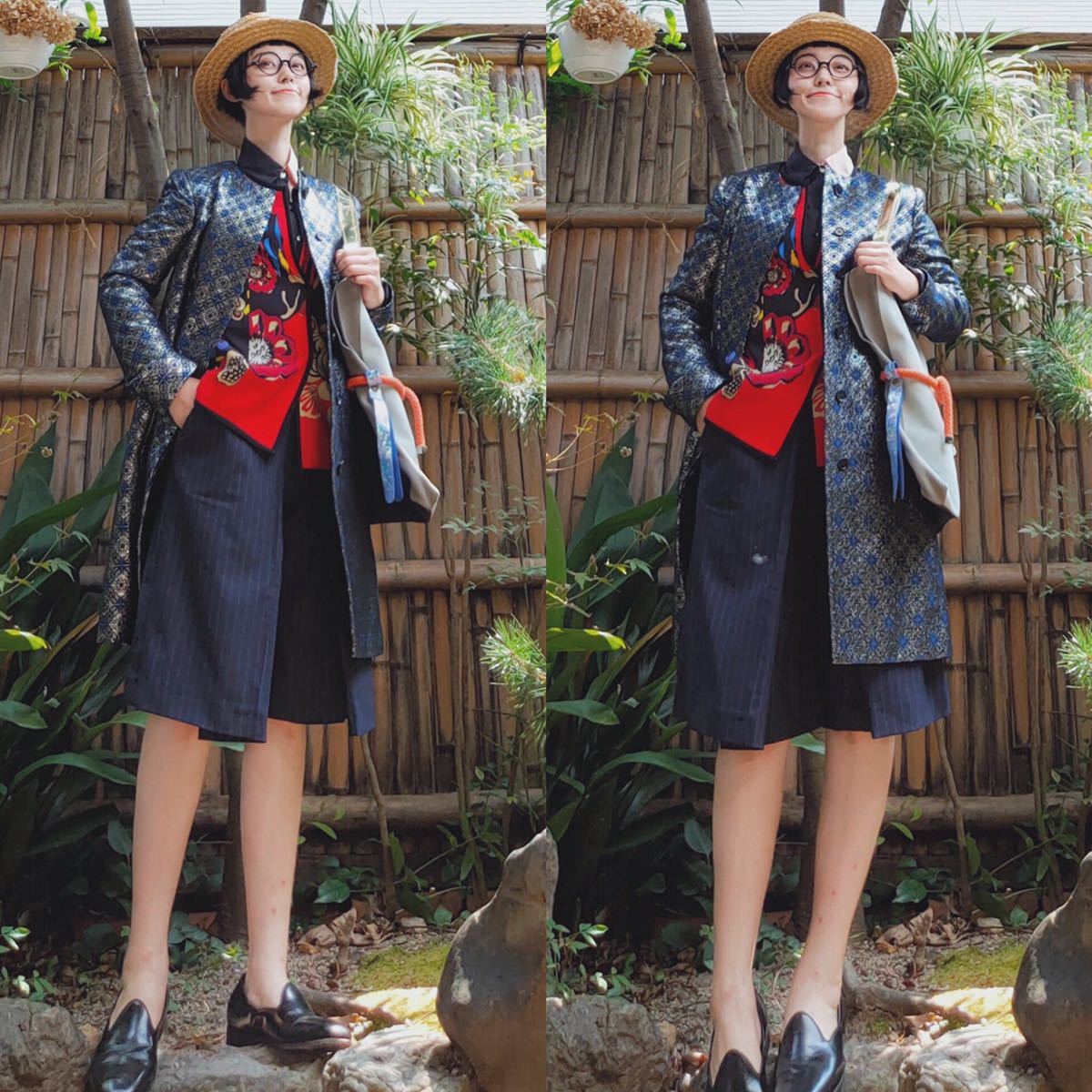 イタリア製 msgm エムエスジーエム ラメ入刺繍ジャガードノーカラー