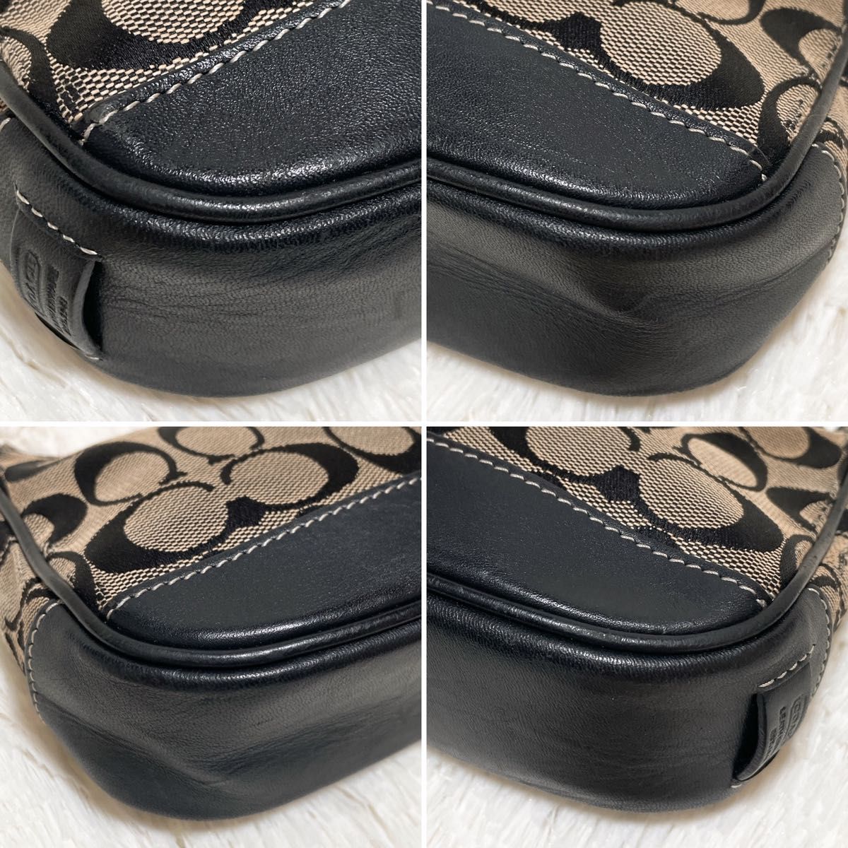 美品 コーチ アクセサリーポーチ シグネチャー キャンバス レザー 黒 肩掛け COACH コーチ アクセサリーポーチ ワンショルダーバッグ 肩掛け