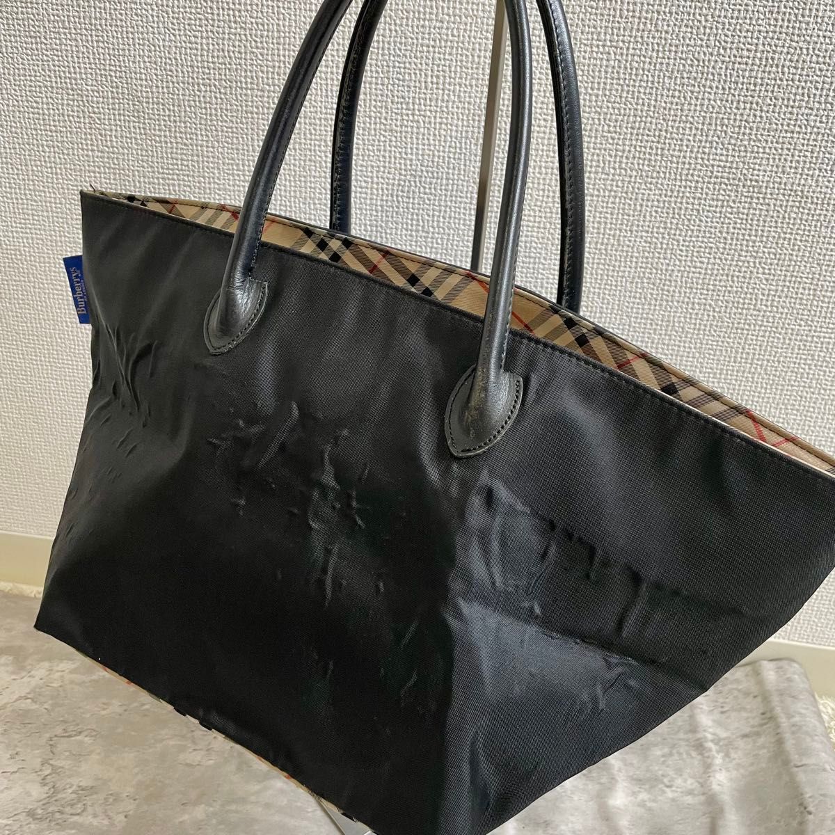 バーバリー 舟形トートバッグ 大 バーバリーブルーレーベル ナイロン 舟形 トートバッグ