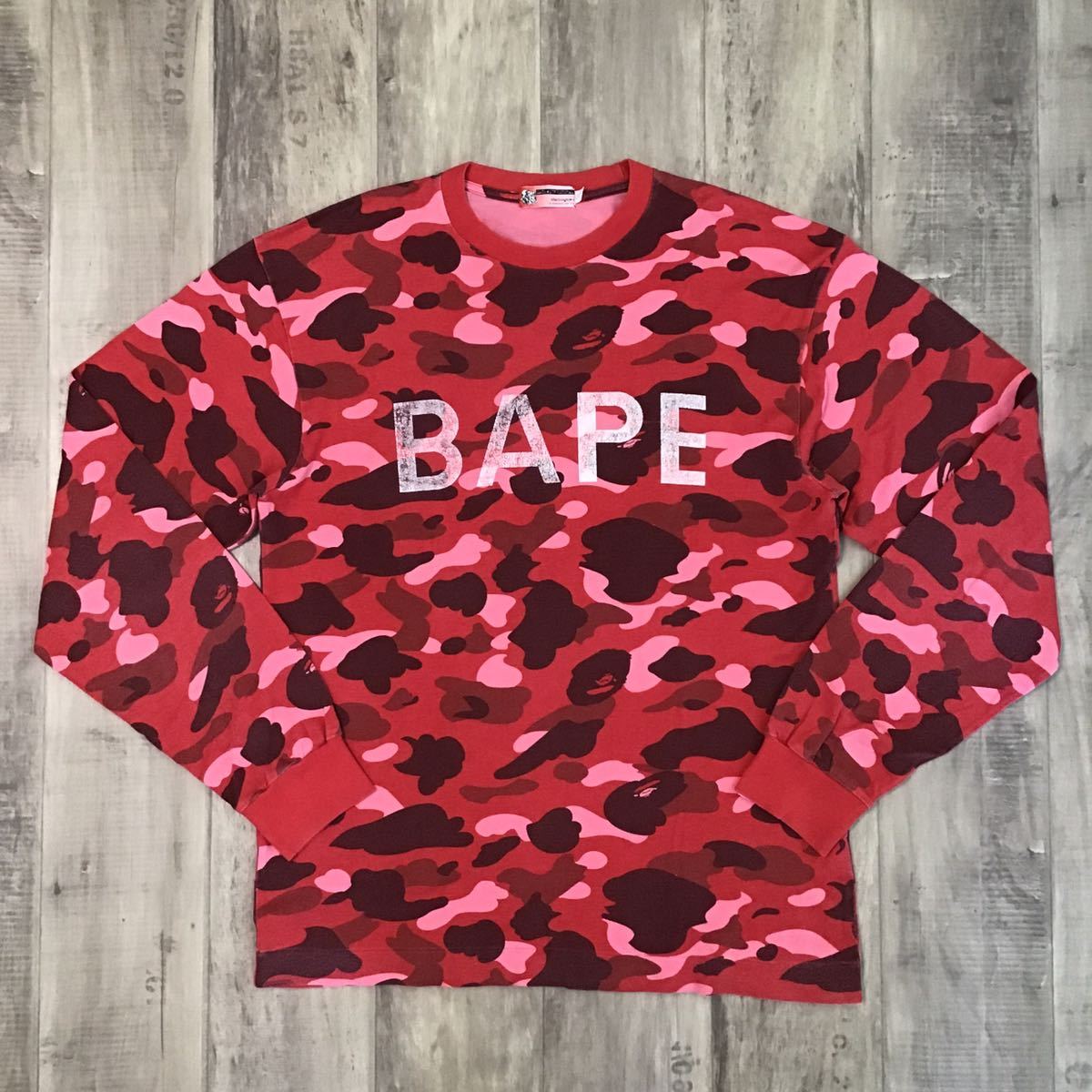 pharrell camo BAPE logo 長袖 Tシャツ Lサイズ a bathing ape red camo エイプ ベイプ アベイシングエイプ 迷彩 レッドカモ 0898_画像1