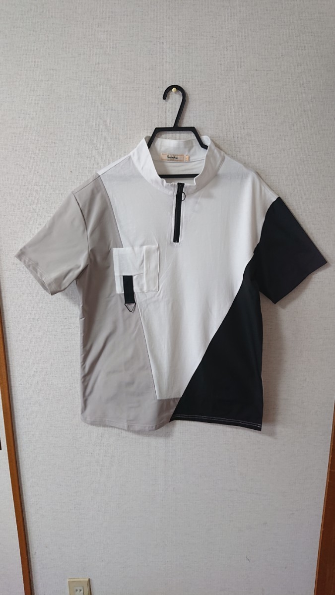 半袖Tシャツ デザインシャツ バイカラー カラースプライス 黒 白 灰色 半袖