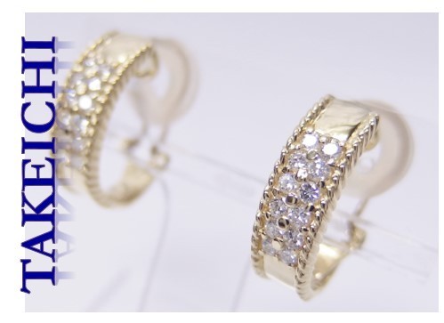 即納】 K18☆イヤリング バネ式◇ダイヤ0.24ct/0.24ct