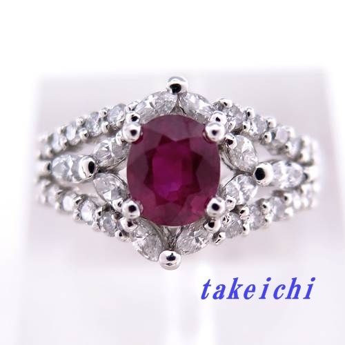 Pt900 ★リング ルビー0.88ct ◇ダイヤモンド0.62ct ●11号【中古】/10019693