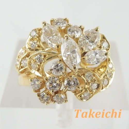 K18YG ★リング ダイヤモンド ◇ダイヤモンド0.67ct・0.49ct●9号【中古】/10020948