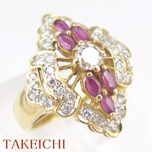 『5年保証』 0.590ct ◇ルビー ★リング K18YG ★ダイヤモンド ◆【中古】/10019593 ●14号 0.300ct/0.460ct その他