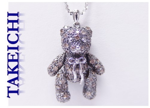 K18WG★ネックレス　可愛いくまさん　熊　クマモチーフ◇ブラウンダイヤ3.50ct●45.5cm　アジャスター付き◆鑑別書付き”mj288/25833_画像1