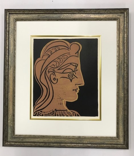 【特価】　≪　　パブロ・ピカソ　　≫　　LINOLEUM-CUTS【リノカット版画】　　FEMALE-HEAD IN PROFILE　 1962年　　PABLO　PICASSO