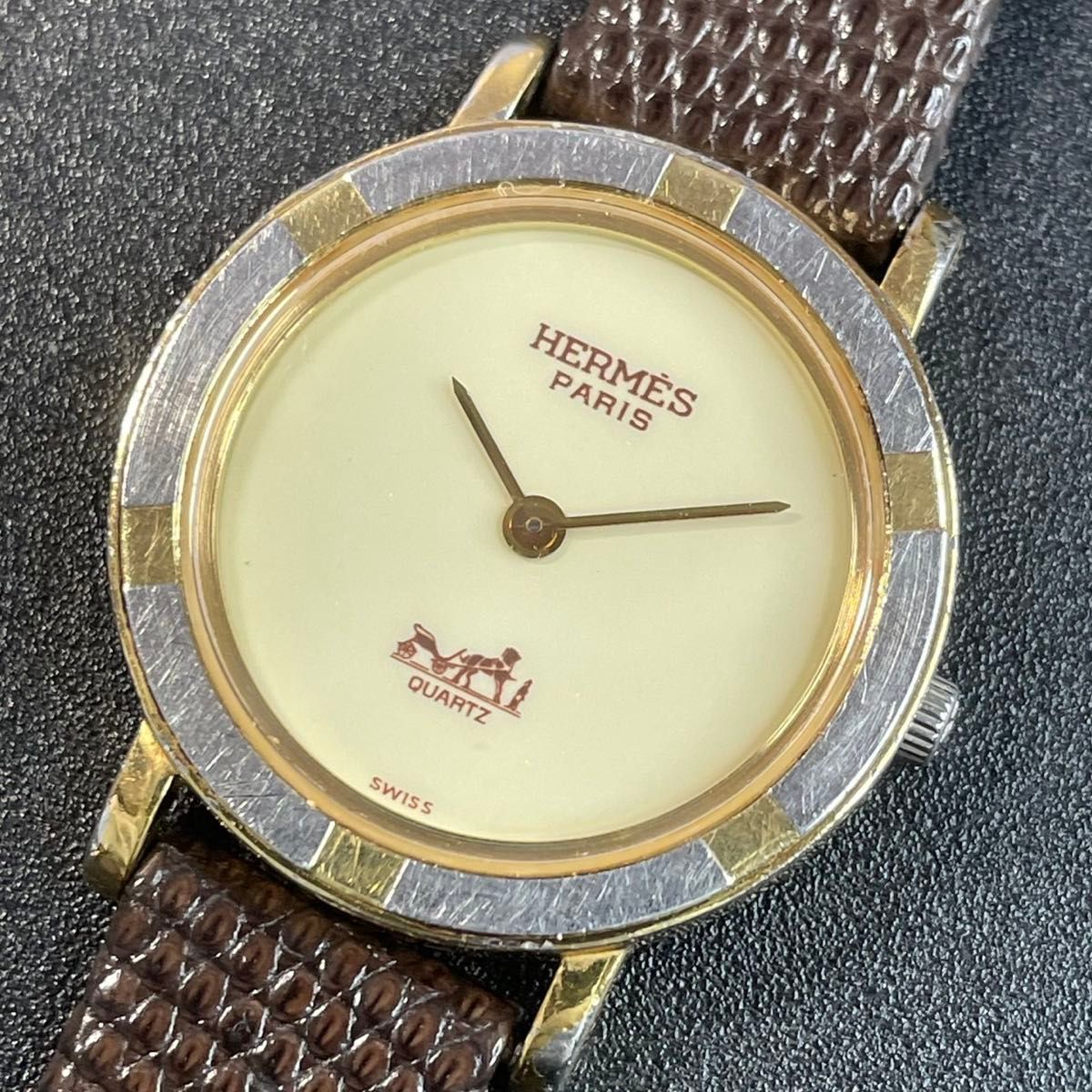HERMES 磨き済 クリッパー アイボリー 腕時計 759035 エルメス 腕時計 ピュールザンク QZ クリッパー アイボリー