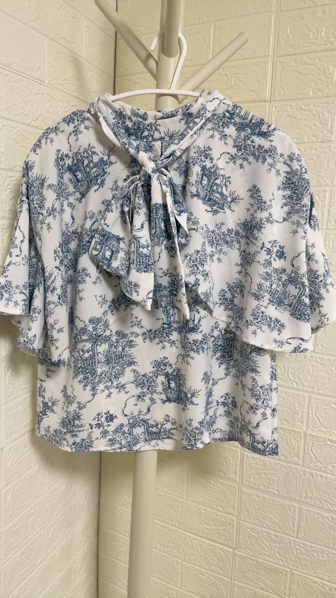 半袖ブラウス シフォンブラウス シースルーブラウス リボンブラウス ハイネックブラウス ブラウス上品 清楚 ブラウス婚活 グレイル