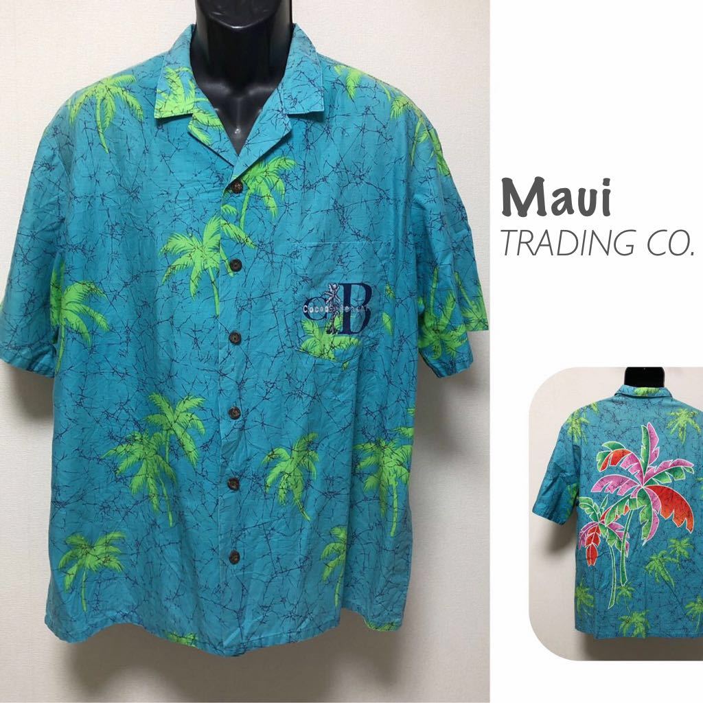 ヴィンテージ古着【maui TRADING CO. 】ハワイアンシャツ サイズ表記 XL / アロハシャツ 半袖シャツ パームツリー柄 cocoa beach USA古着_画像1