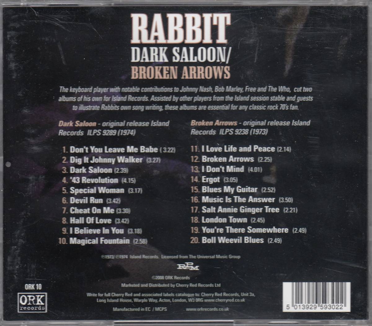 輸 Rabbit (John "Rabbit" Bundrick フリー) Dark Saloon / Broken Arrows◆規格番号■ORK-10◆送料無料■即決●交渉有_画像2
