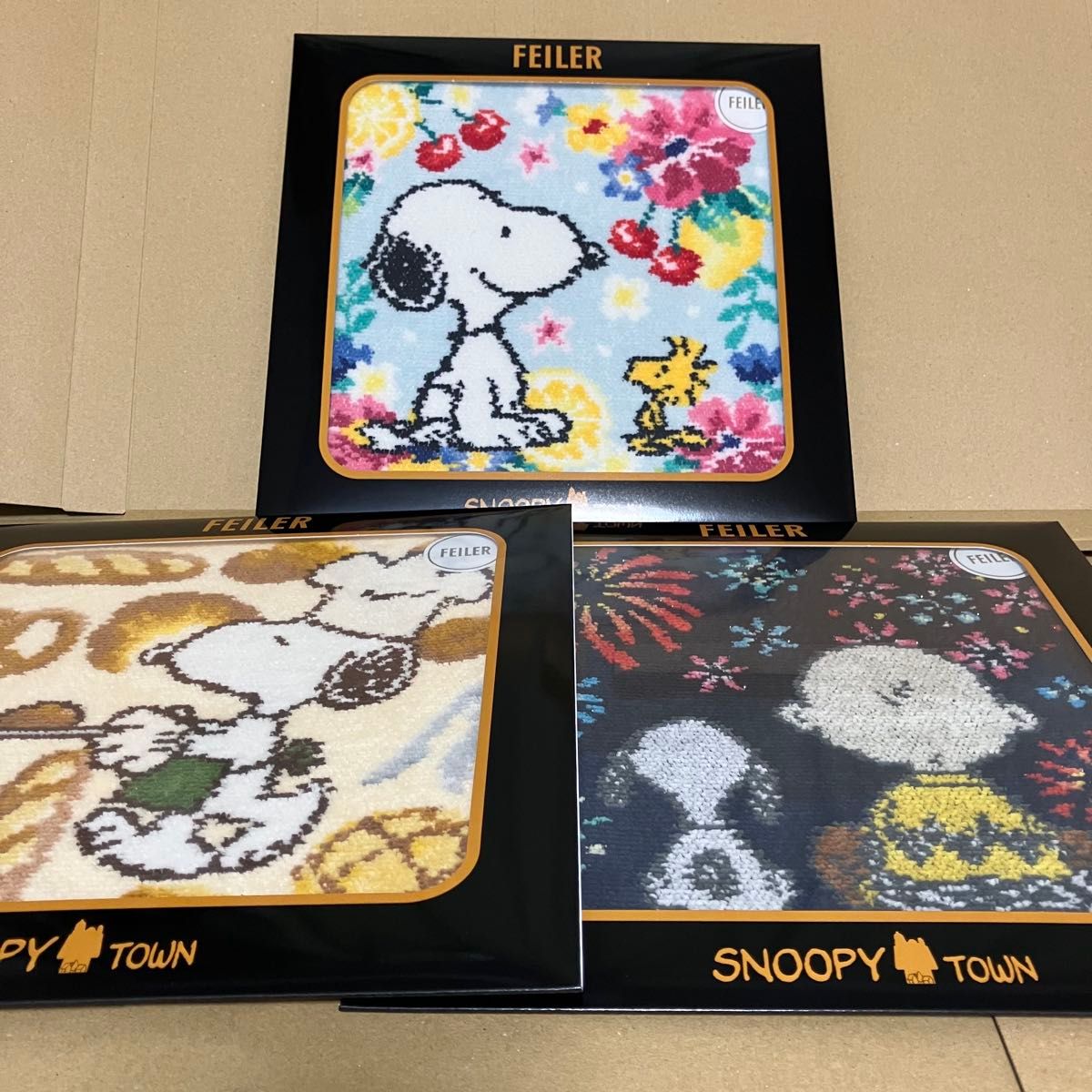 FEILERフェイラー スヌーピー タオルハンカチ 3枚セットused美品 FEILER フェイラー PEANUTS ピーナッツ コラボ タオルハンカチ