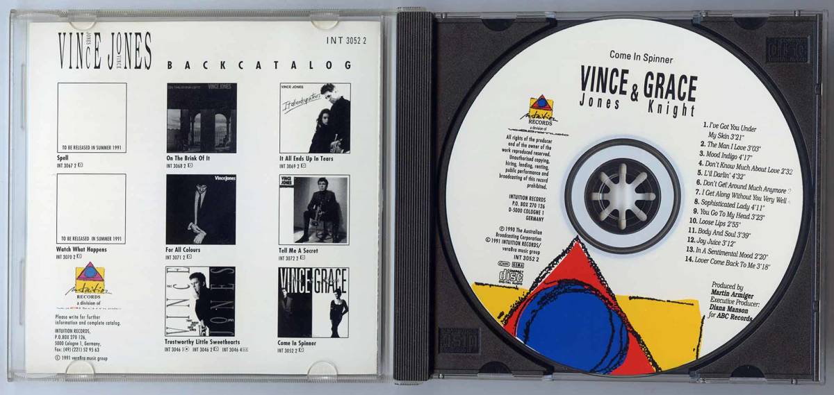 Vince Jones（ヴィンス・ジョーンズ） & Grace Knight（グレイス・ナイト）CD「Come In Spinner」EU盤 INT 3052 2_画像3