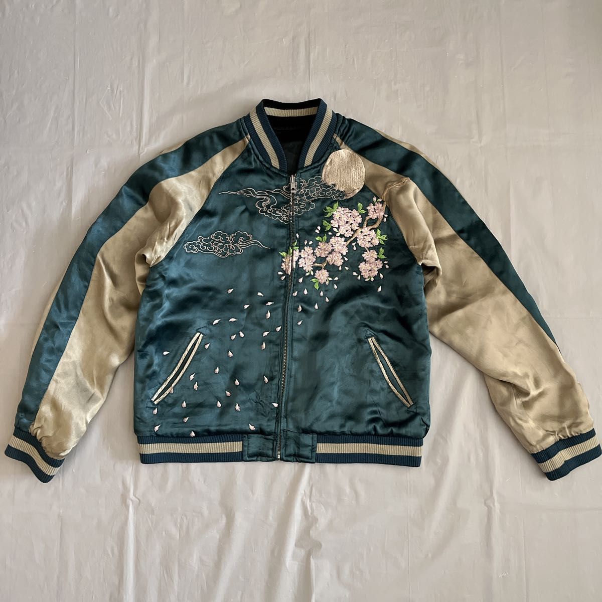 リバーシブル スカジャン ブルゾン 刺繍 長袖 韓国 7-210 百花繚乱 スカジャン リバーシブル ブルゾン 刺繍 ブラック