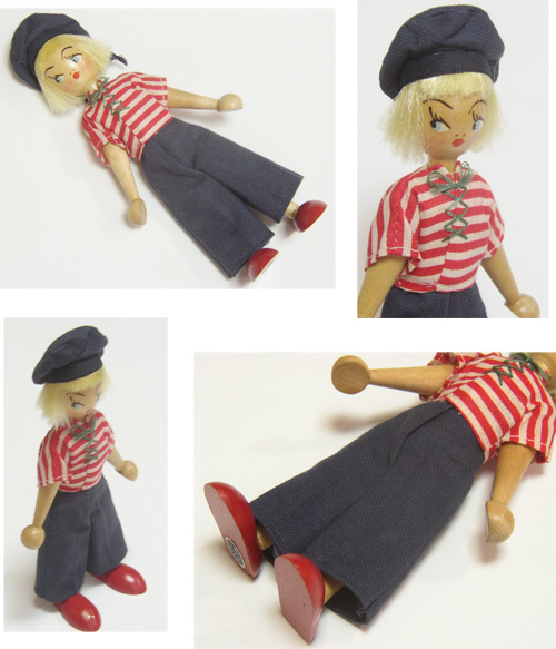 ヴィンテージ セーラー Wooden Doll/ 50s,ロカビリー,40s,アールデコ,Swing,マリン,Nora Welling,人形,Made in Poland,Sailor,アンティーク_画像3