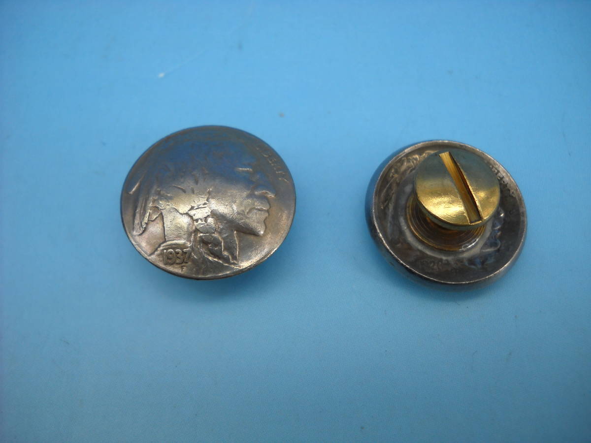 本物　アンティークコイン　5セント　コンチョ　インディアン　古銭　アメリカ　1937年　真鍮製ネジ付き_画像2