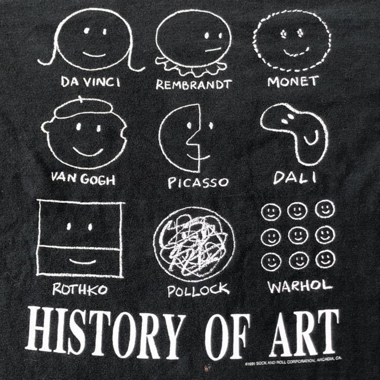 91年 HISTORY OF ART Tシャツ ブラック ビンテージ 90s 90年代 アンディウォーホル ダリ モネ ゴッホ ピカソ  レオナルドダヴィンチ アート