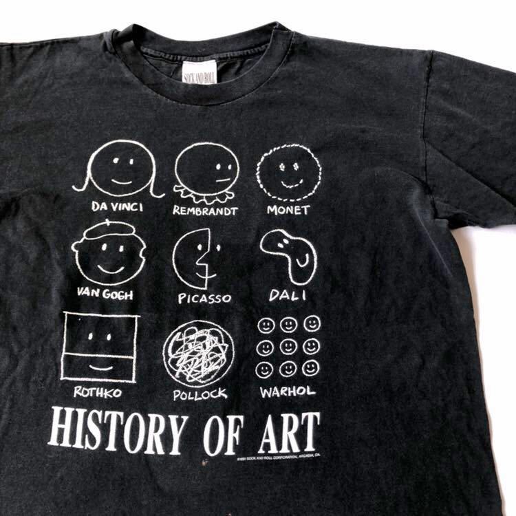 91年 HISTORY OF ART Tシャツ ブラック ビンテージ 90s 90年代 アンディウォーホル ダリ モネ ゴッホ ピカソ レオナルドダヴィンチ アート