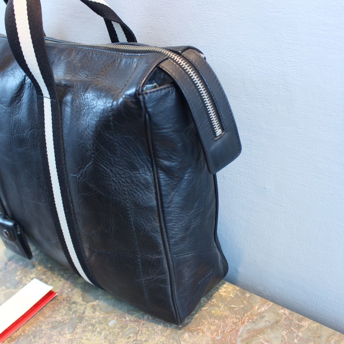 BALLY LINE LEATHER BUSINESS BOSTON BAG MADE IN SWITZERLAND/バリーラインレザービジネスボストンバッグ