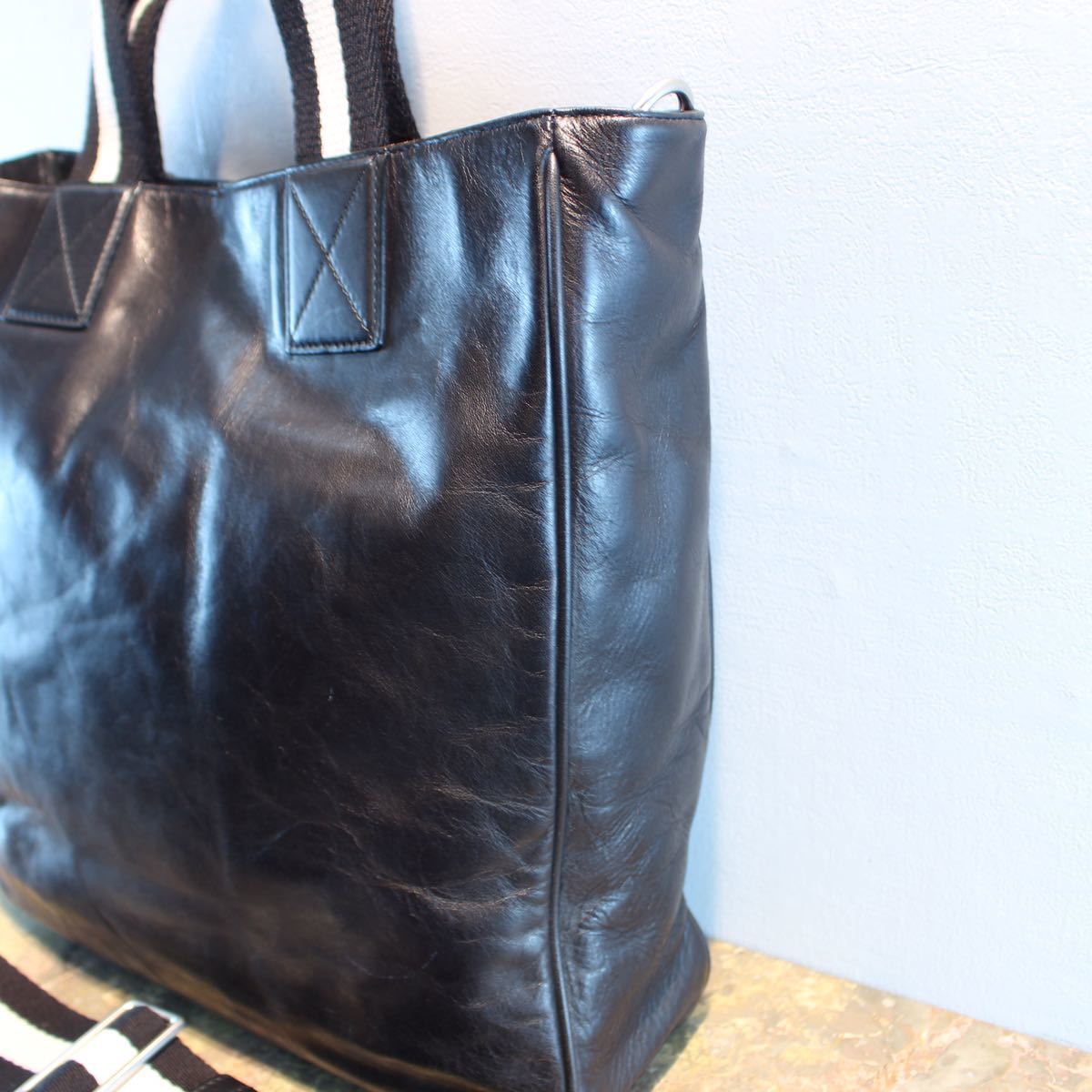 BALLY LEATHER 2WAY LINE SHOULDER BAG MADE IN SWITZERLAND/バリーレザー2WAYラインショルダーバッグ_画像2