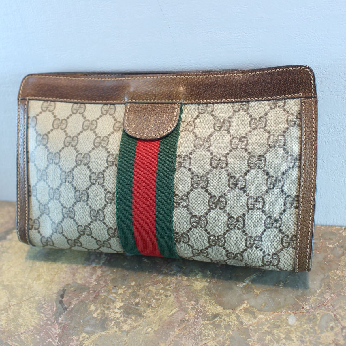 OLD GUCCI SHERRY LINE GG PATTERNED CLUTCH BAG MADE IN ITALY