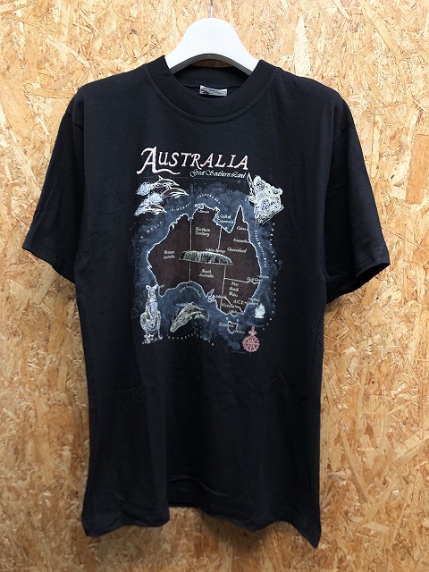 GOOSES T-SHIRTS - S メンズ インポート古着 Tシャツ 『AUSTRALIA』 地図プリント カンガルー イルカ クジラ 丸首 半袖 綿100% ブラック 黒_画像1