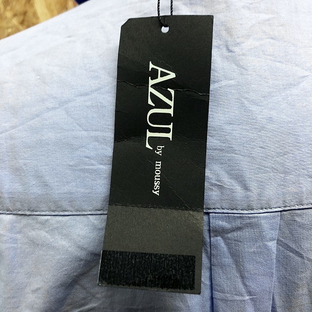 AZUL by moussy アズールバイマウジー S レディース 若干薄手 Aラインシャツ 無地 胸ポケット付き 長袖 綿100% ネイビー・ブルーパープル系_画像5