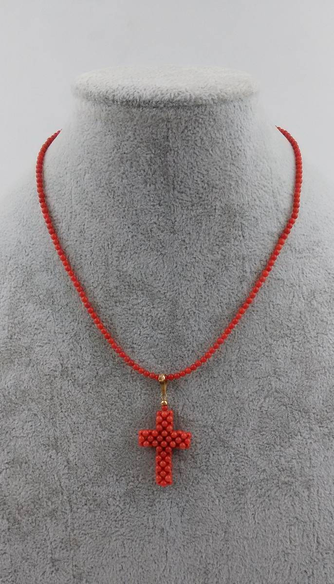 絶品】 (H8) 赤珊瑚 ネックレス クロス 十字架 ペンダントトップ K18