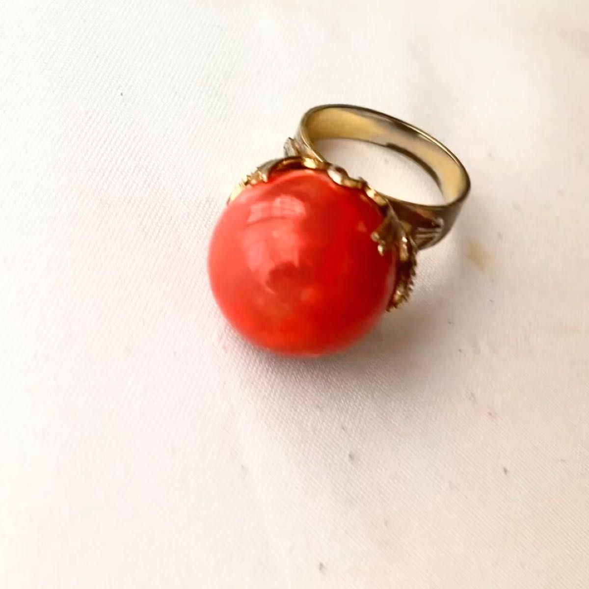 天然赤珊瑚20mm 18金 リング 指輪 サンゴ 宝石 ゴールド 18k