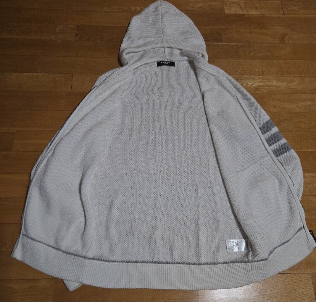 極上の着心地★1PIU1UGUALE3/ウノピゥウノウグァーレトレ 高級『左腕ライン、バックロゴ 鹿の子コットンニット』白 フードパーカー48(L位)_画像6