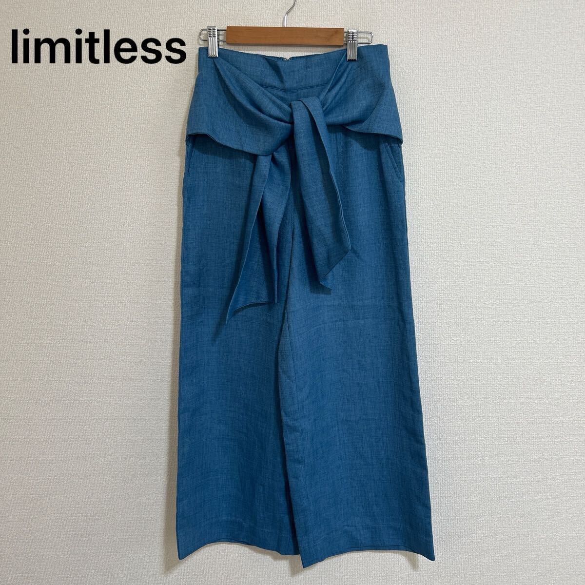 【大人リゾートスタイル】 新品 未使用 limitless リミットレスラグジュアリー セットアップ ブラトップ リボン ワイドパンツ ブルー 36 S_画像2