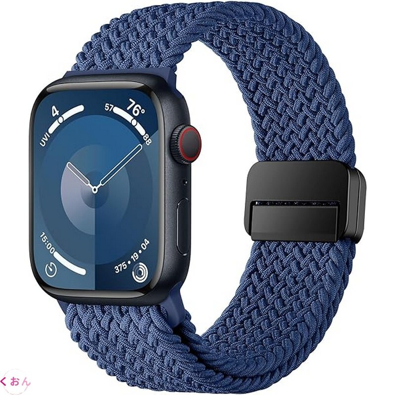 ブルー プレミアムソフト ナイロン素材 磁気留め金 アップル ウォッチ Apple Watch SE3 (42/44/45/46/49mm) バンド ベルト_画像3