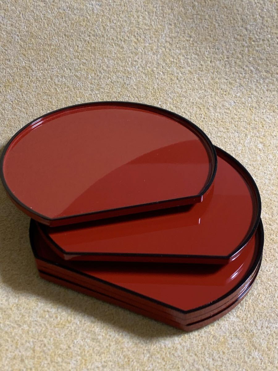 朱塗り 小さな半月盆  5枚_画像2