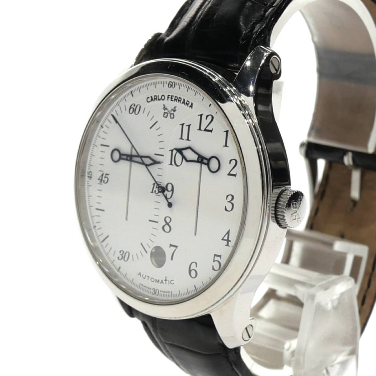1円スタート 美品 稼動(dòng)品 CARLO FERRARA カルロフェラーラ レギュレーター CF1997 デイト 自動(dòng)巻き 里スケ ラウンド シルバー 白文字盤(pán)