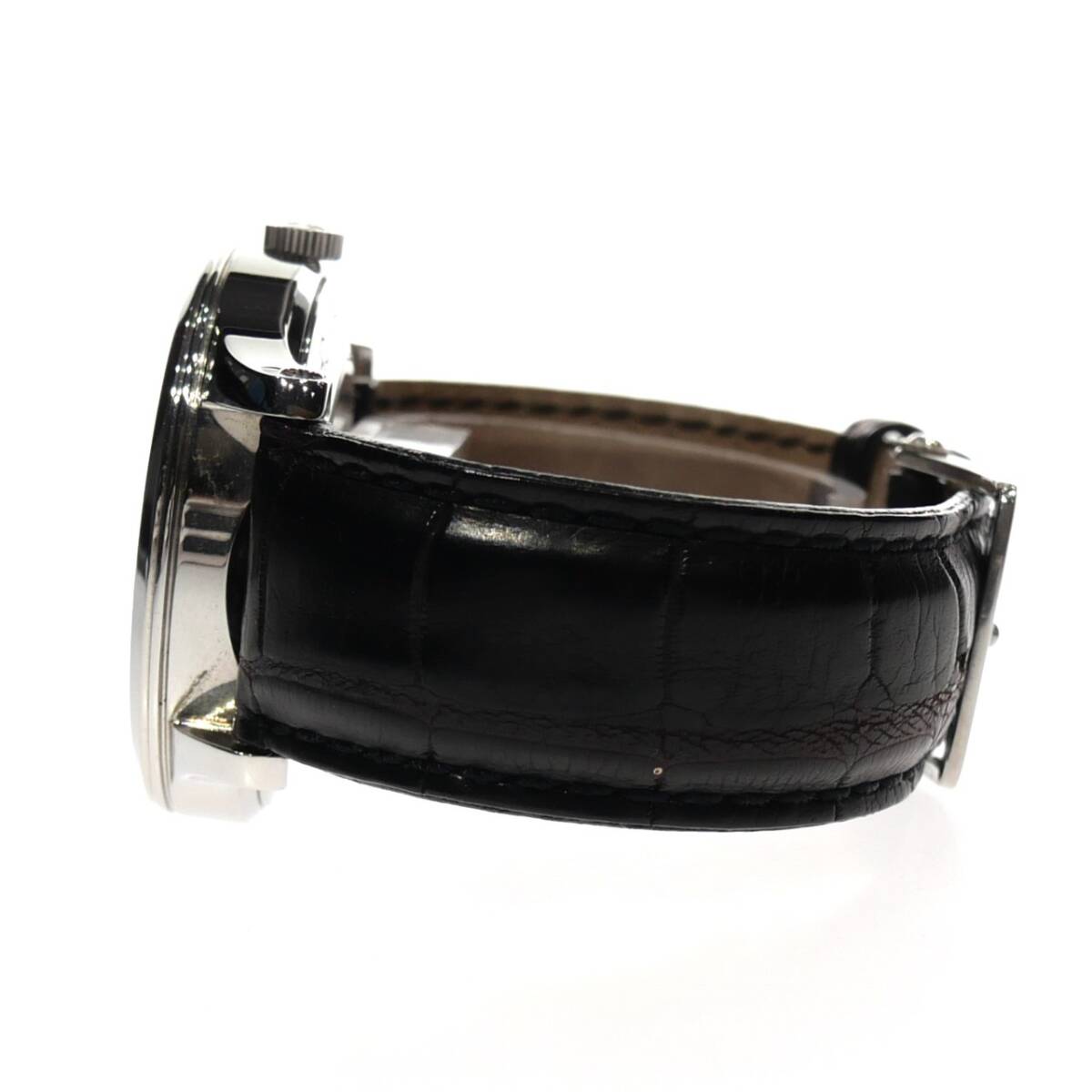 1円スタート 美品 稼動(dòng)品 CARLO FERRARA カルロフェラーラ レギュレーター CF1997 デイト 自動(dòng)巻き 里スケ ラウンド シルバー 白文字盤(pán)