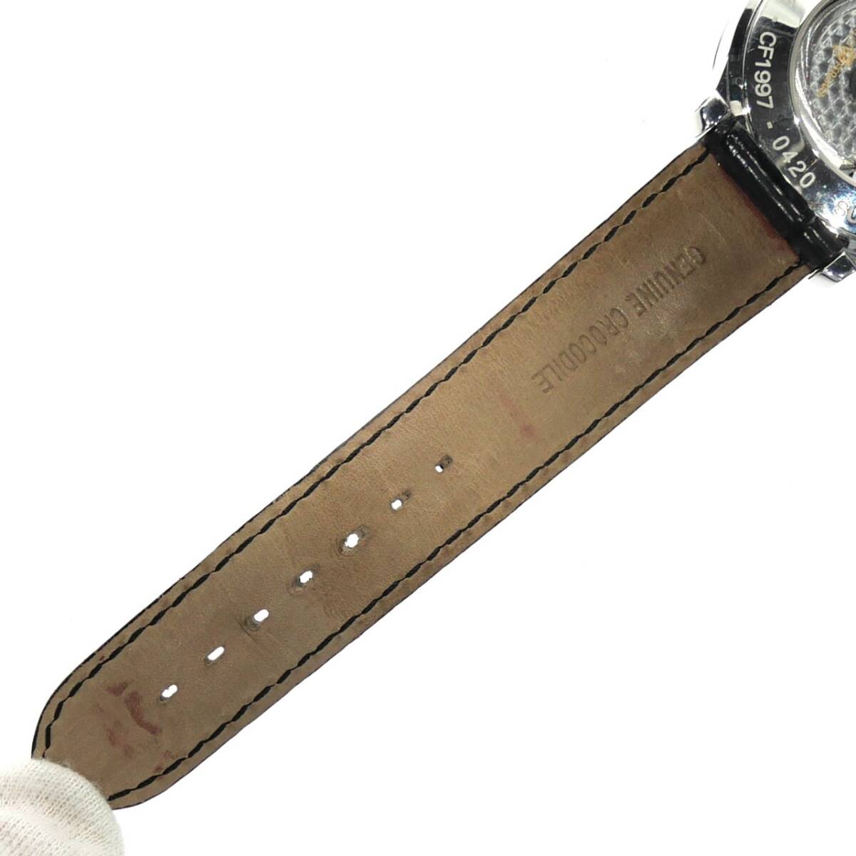 1円スタート 美品 稼動(dòng)品 CARLO FERRARA カルロフェラーラ レギュレーター CF1997 デイト 自動(dòng)巻き 里スケ ラウンド シルバー 白文字盤(pán)