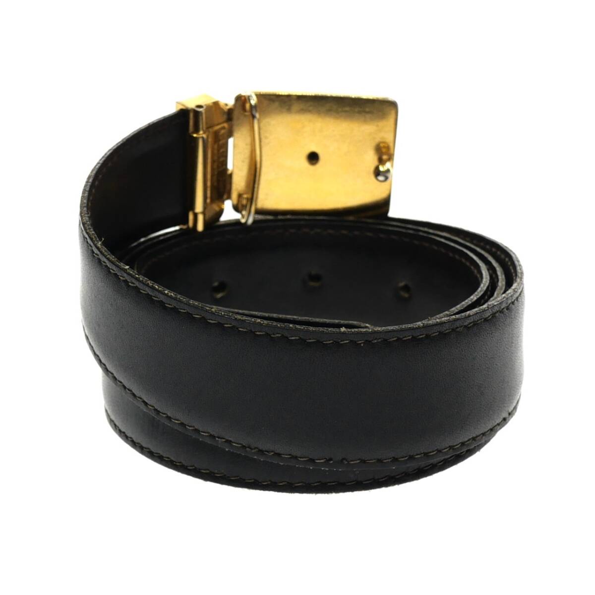 1円スタート GUCCI PLUS グッチプラス レザー ベルト ゴールド金具 ロゴバックル カジュアル フォーマル ブラック 黒 メンズ レディース