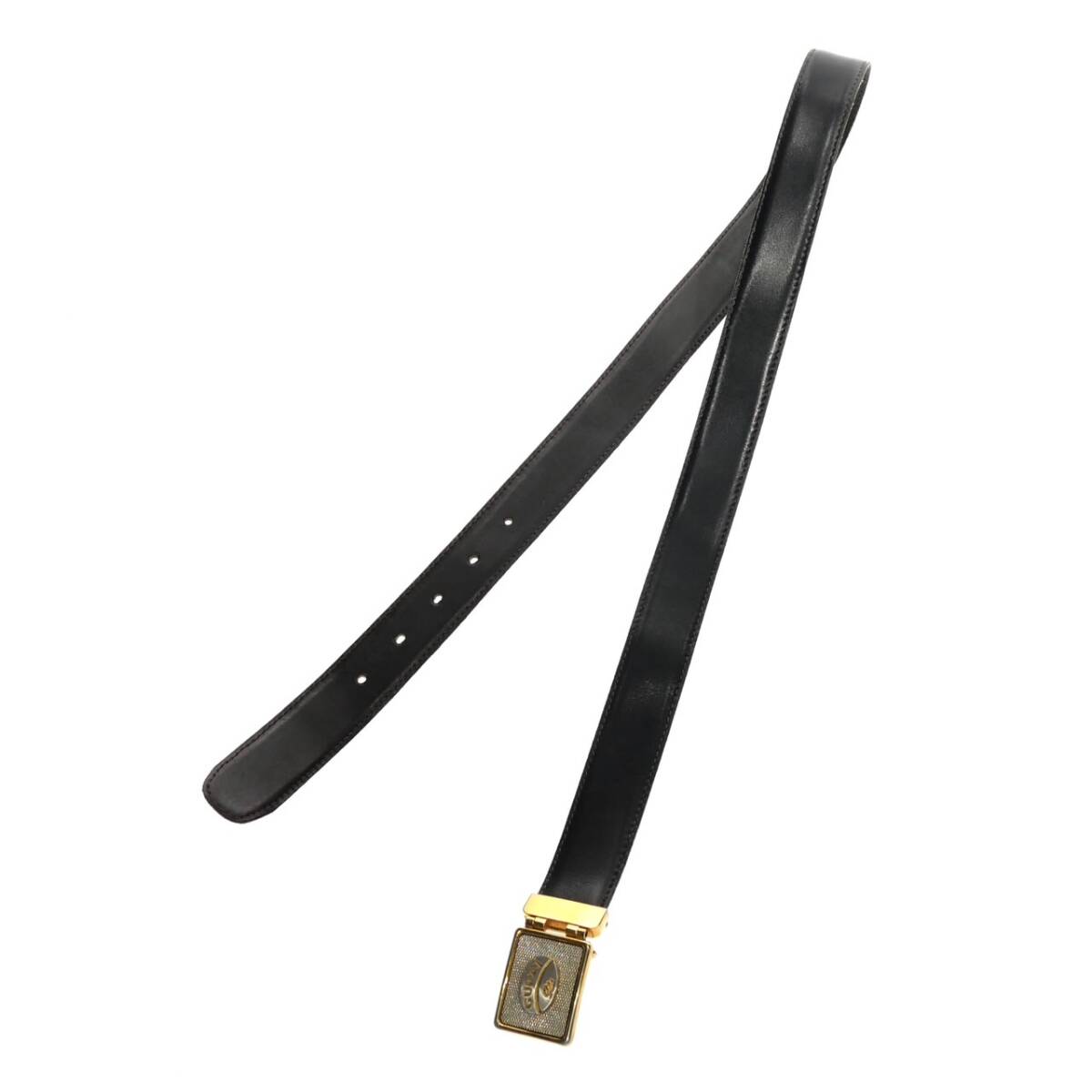 1円スタート GUCCI PLUS グッチプラス レザー ベルト ゴールド金具 ロゴバックル カジュアル フォーマル ブラック 黒 メンズ レディース