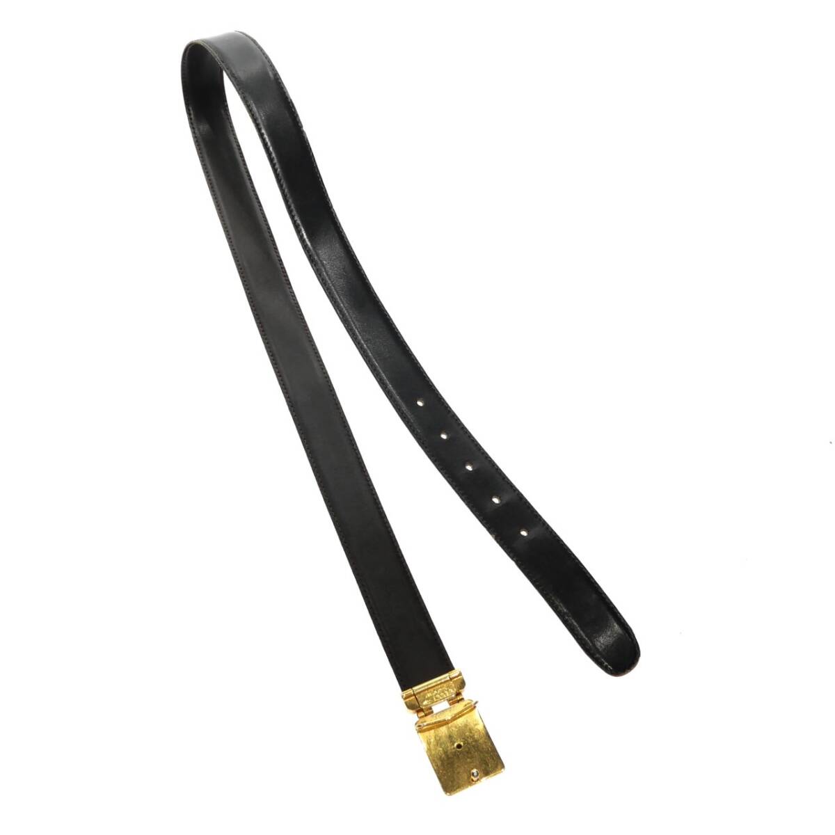 1円スタート GUCCI PLUS グッチプラス レザー ベルト ゴールド金具 ロゴバックル カジュアル フォーマル ブラック 黒 メンズ レディース