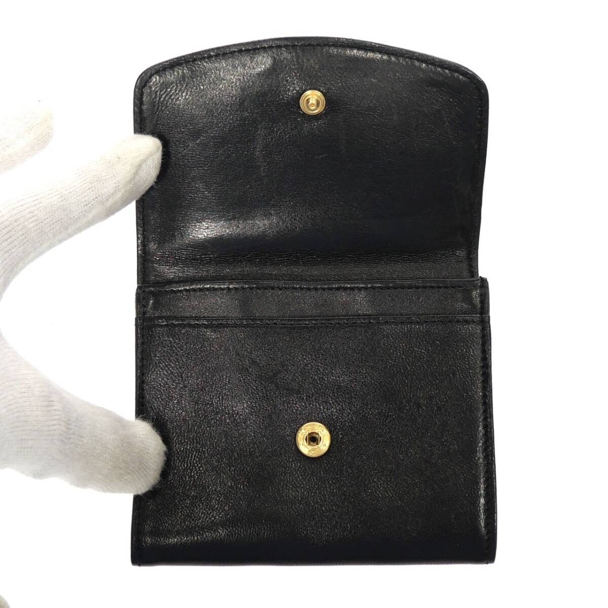 1円スタート 美品 CHANEL シャネル ココマーク 二つ折り財(cái)布 コインケース 小銭入れ コインパース ラムスキン ブラック 黒 レディース