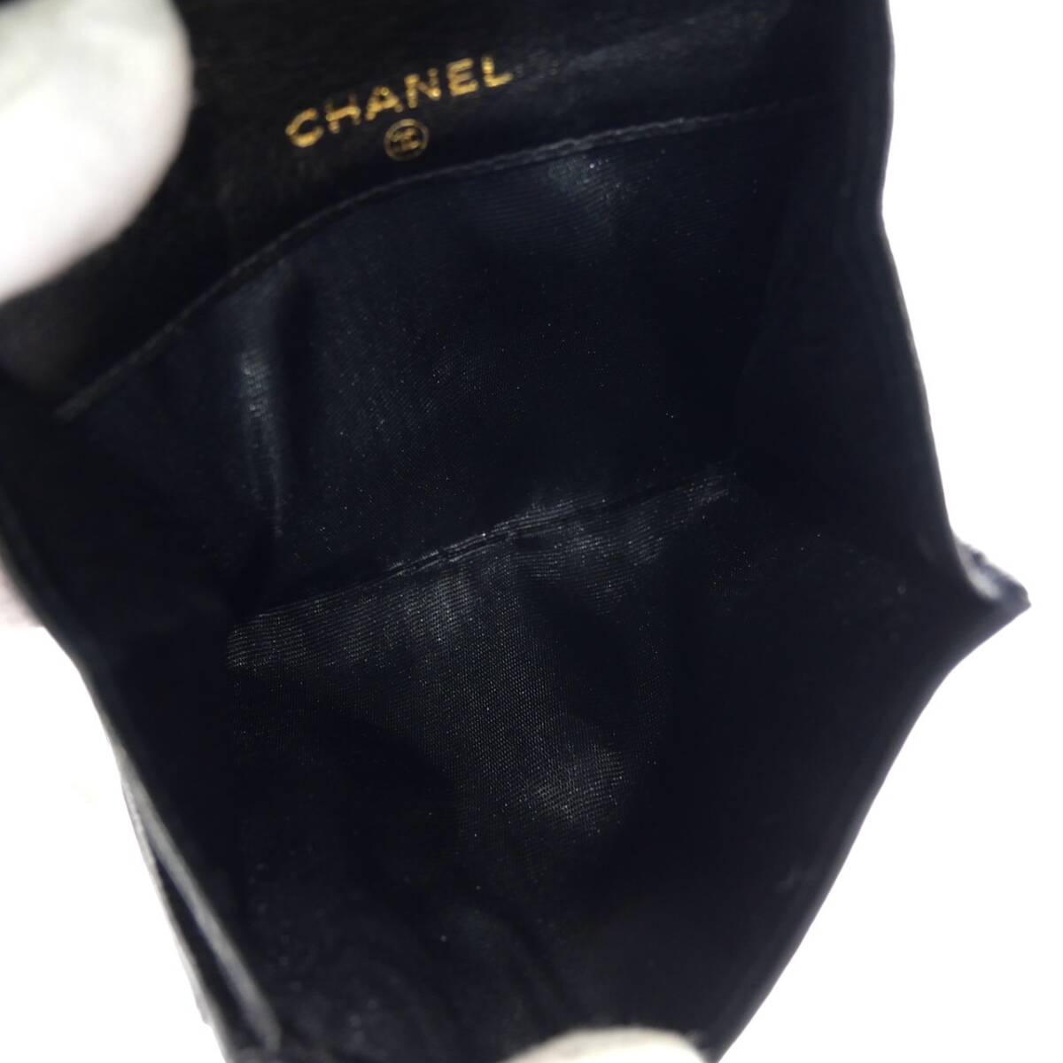 1円スタート 美品 CHANEL シャネル ココマーク 二つ折り財(cái)布 コインケース 小銭入れ コインパース ラムスキン ブラック 黒 レディース