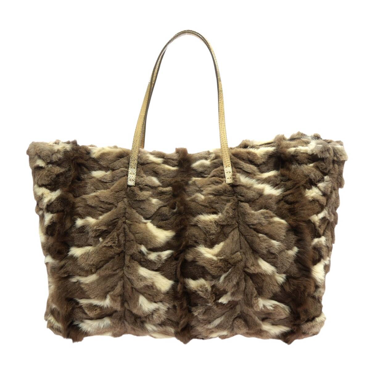 1円スタート FENDI フェンディ ファー ハンドバッグ シルバー金具 トートバッグ 手提げかばん レザー ブラウン アイボリー レディース